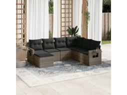 Vidaxl 7 Pcs Conjunto Sofás P/ Jardim C/ Almofadões Vime Pe Cinzento