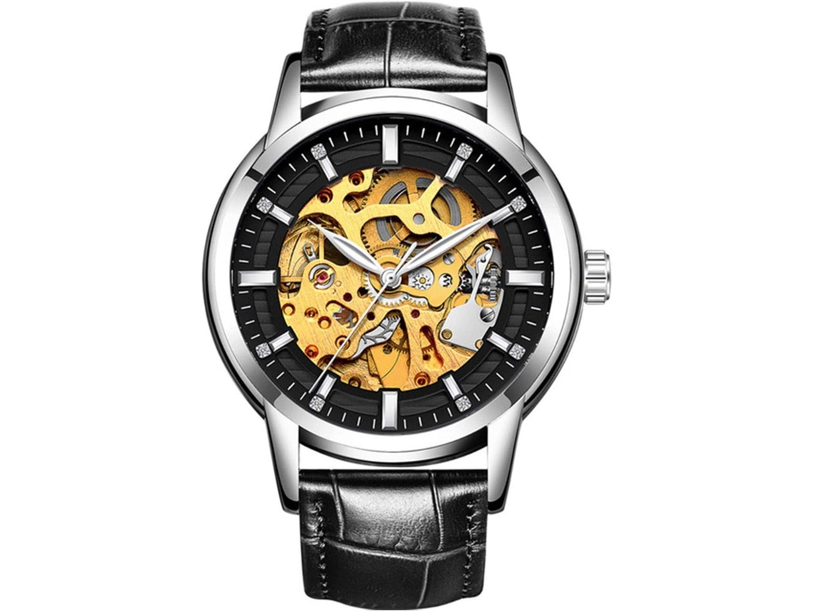 Lurelia Relógio Mecânico Masculino, Automático, Couro, Dourado E Preto