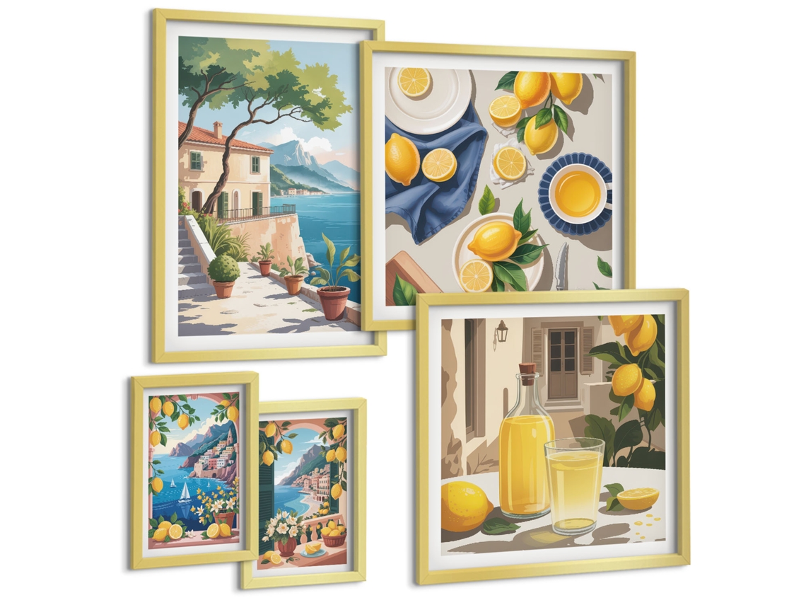 Conjunto De Pinturas Limões Com Vista Pitoresca Espelharte (5 Peças)