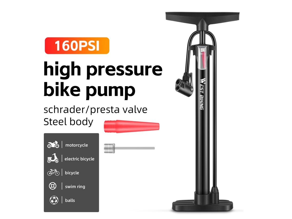 Bomba de Pé Mali portátil 160psi para pneus de bicicleta moto bola inflador multifuncional