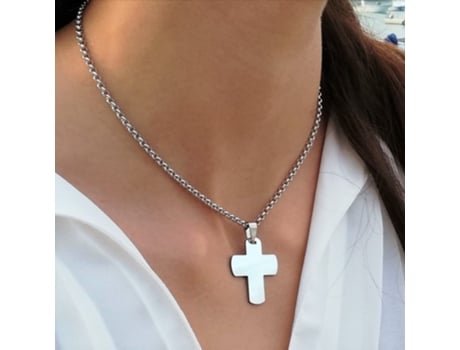 Colar RIBASTORE Com Cruz Rolo.3 (Aço - Prateado - 40+5cm)
