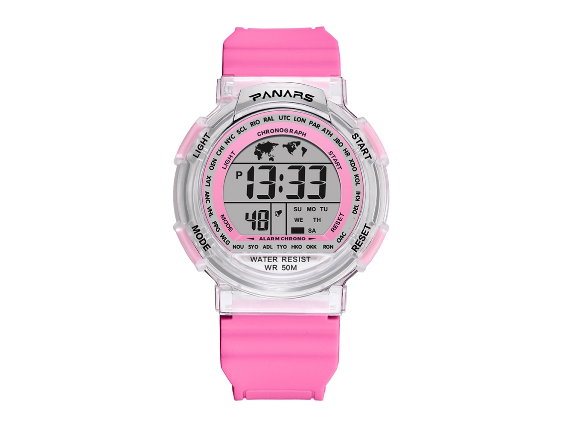 Relógio Eletrônico Parnars com Pulseira de Plástico para Estudantes (rosa)