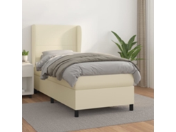 Vidaxl Cama com Molas/colchão 90x190 Cm Couro Artificial Cor Creme