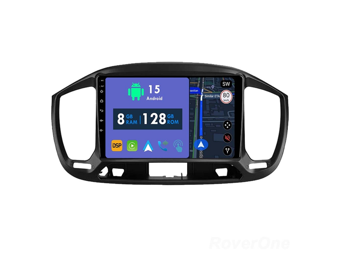 Auto Rádio Carro Bluetooth Autoradio 8GB RAM 128G ROM CarPlay Navegação GPS Ecrã Táctil RoverOne para Fiat Uno 2014-2020  