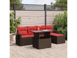 Vidaxl 6 Pcs Conjunto Sofás Jardim Com Almofadões Pe/acácia Castanho