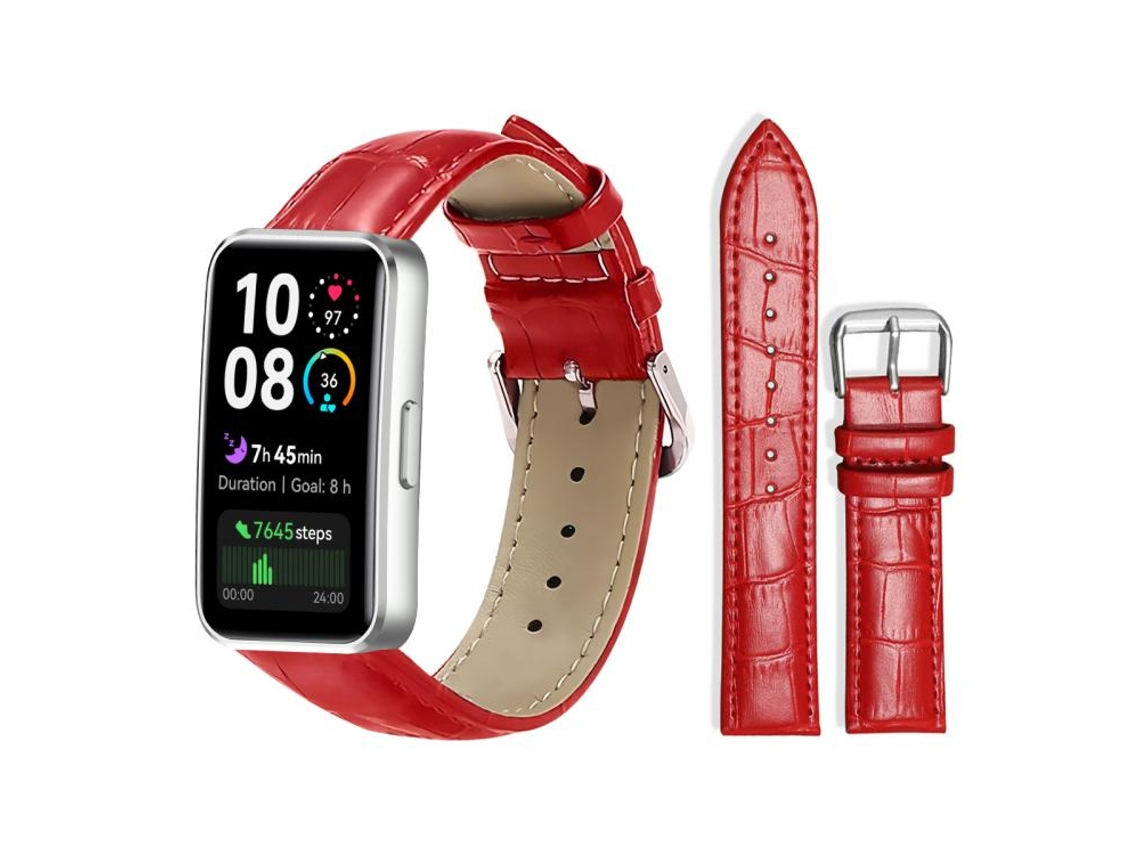 Bracelete para Huawei Band 10 / 9 / 8 Couro com Fivela de Pino e Textura de Bambu Vermelha XIAOMOYU (14mm)