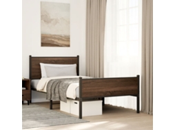 Estrutura De Cama Sem Colchão 100x190cm Metal Carvalho Castanho