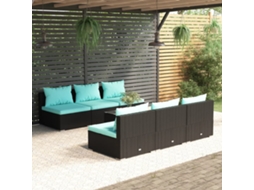 Vidaxl 7 Pcs Conjunto Lounge De Jardim C/ Almofadões Vime Pe Preto