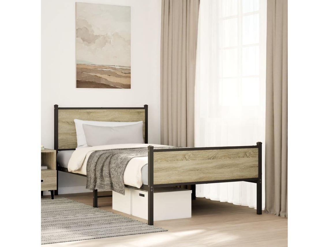 Estrutura De Cama Sem Colchão 107x203 Cm Metal Carvalho Sonoma