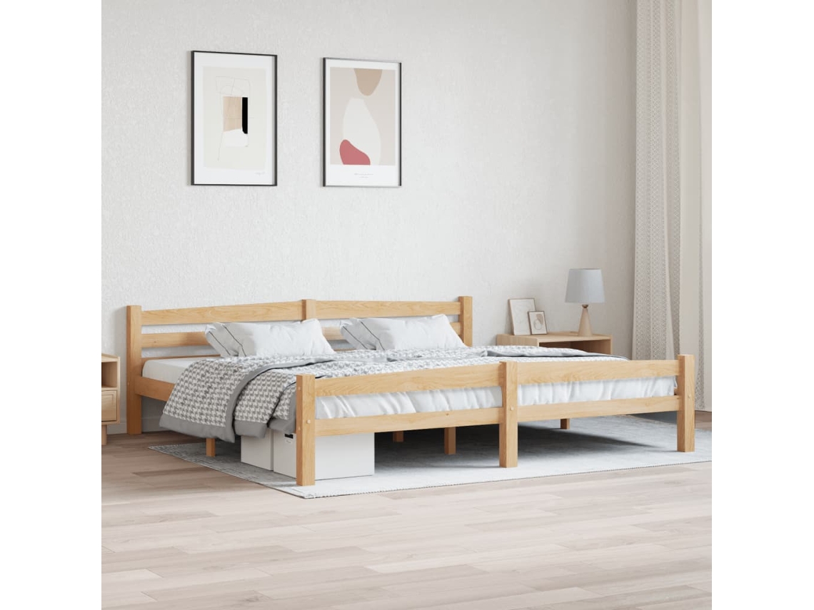 Estrutura De Cama 200x200 Cm Madeira De Pinho Maciça