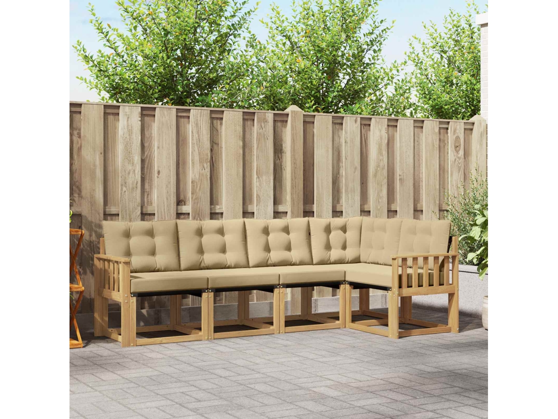 Vidaxl Conjunto De Sofás Para Exterior 5 Unid. Branco E Bege