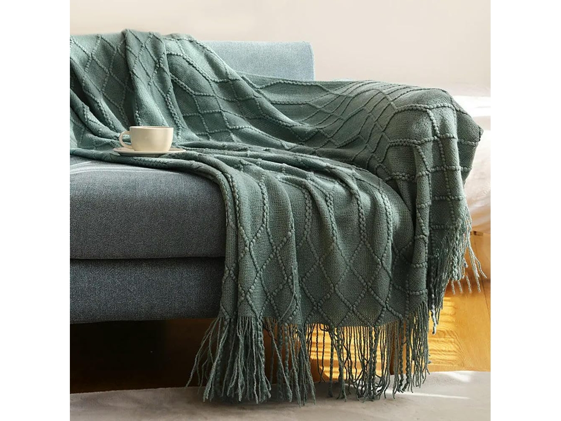 Manta de Tricô para Sofá e Cama Macia Decoração Casa com Pompom Leve Respirável, Macio, Quente, Ideal para Qua