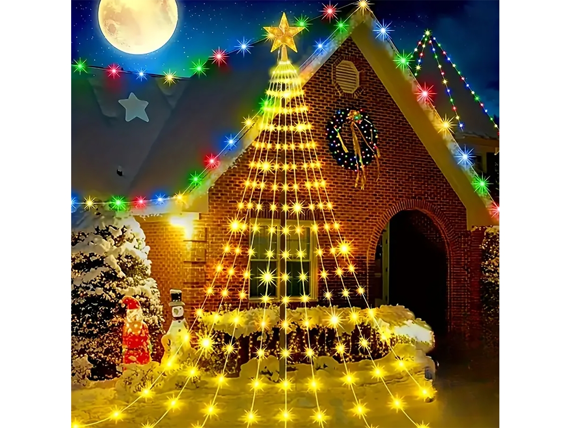 Luz De Natal Para Árvore (luz Quente De 2 M, Alimentada Por Energia Solar), Com 8 Modos De Luz De Estrelas E Cascata.