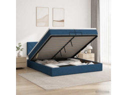 Vidaxl Cama Ottoman Com Colchão Com Cabeceira Azul 200 X 200 Cm Tecido