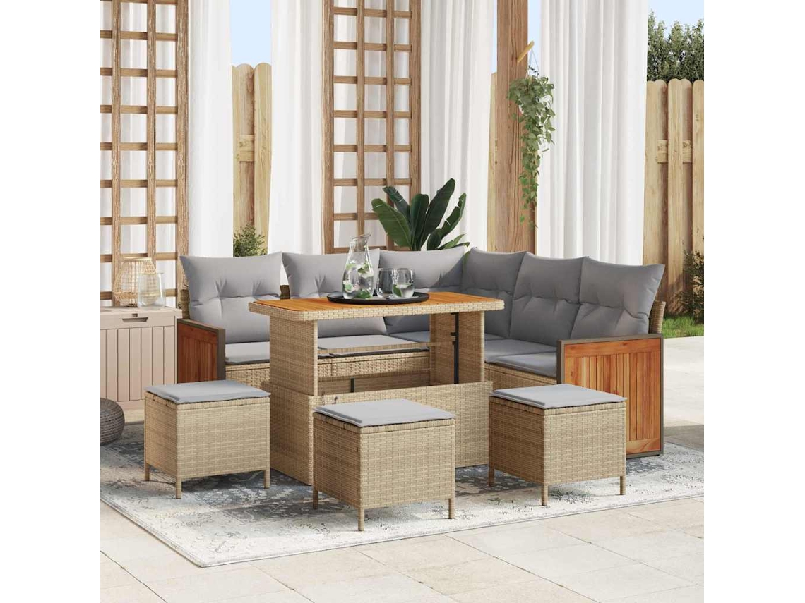 Vidaxl Conjunto De Sofá De Jardim 9 Pcs Bege E Cinza Claro Vime Pe