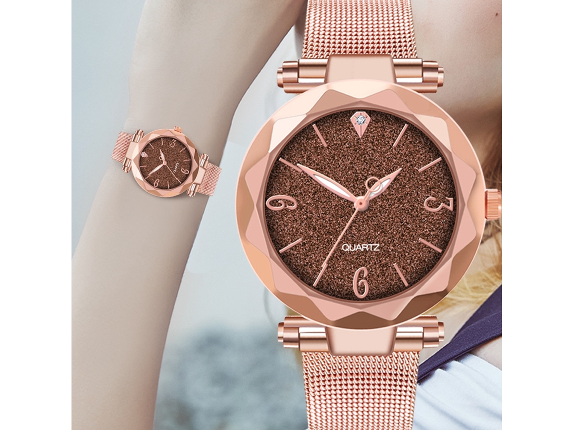 Reloj De Cuarzo Para Homens E Mulheres Com Pulseira De Aço E Mostrador Colorido - Relógio Do Amante (café)