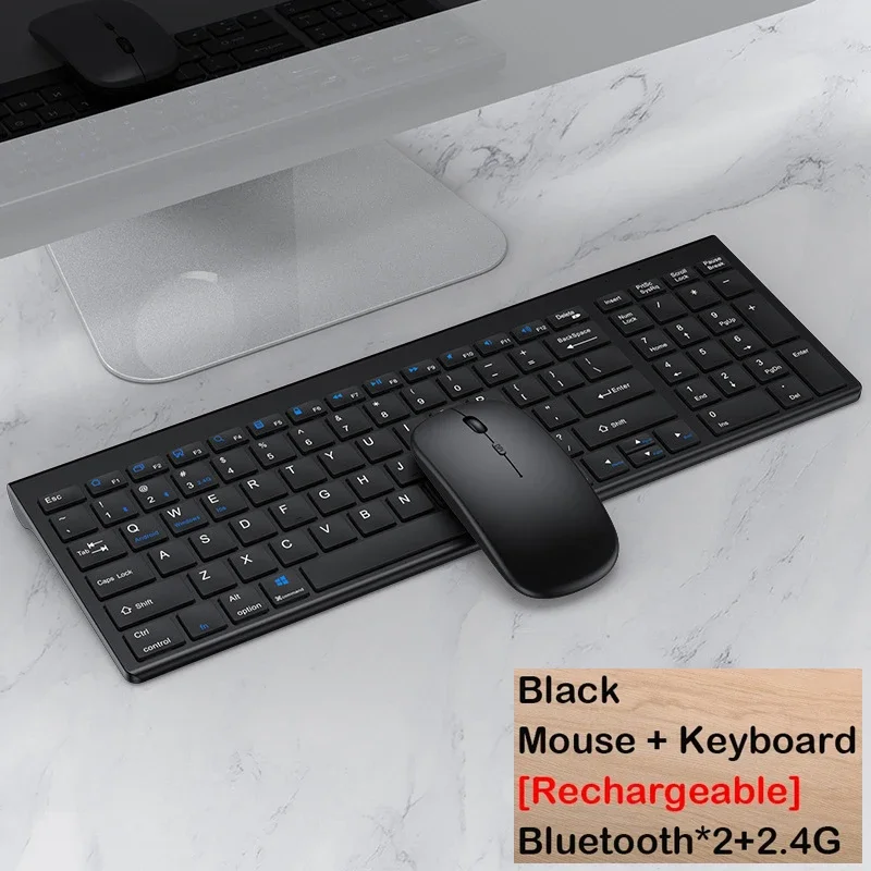 Conjunto de Teclado Bluetooth 5.0 e 2.4g para Pc, Android, Ios e Windows (português e Inglês) MDUG (preto)