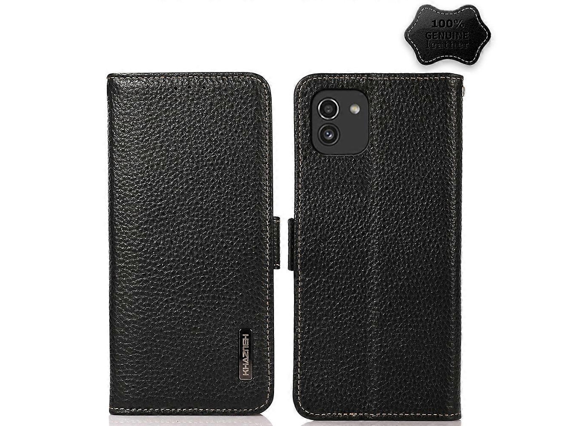 Capa De Celular Khazneh Em Couro Cor Lichia Com Fecho Magnético Lateral E Proteção Rfid Para Samsung Galaxy A03 (versão De 166 Mm).