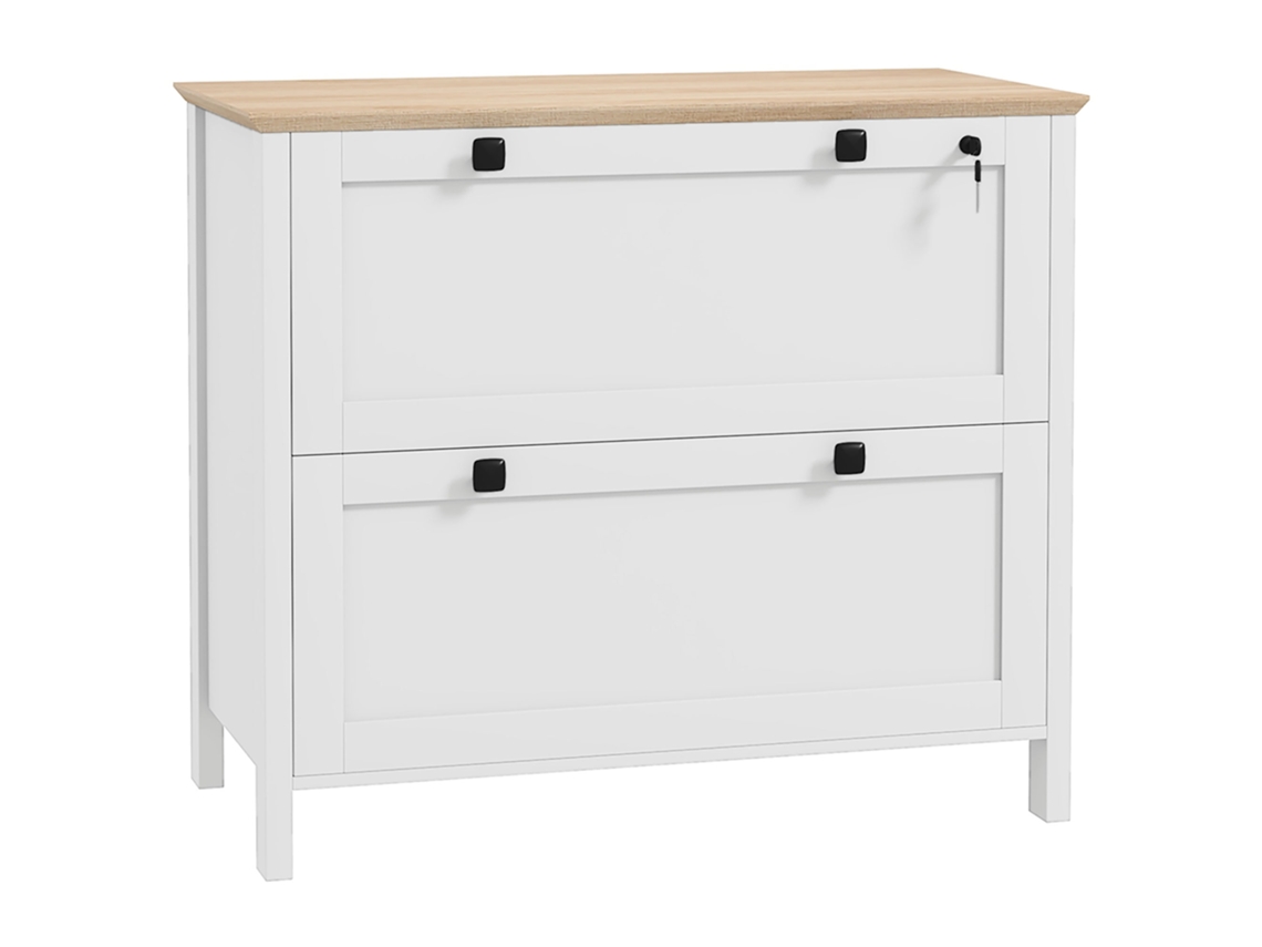 Móvel Arquivador Com 2 Gavetas 2 Barras Suspensas Para Tamanho A4 E 2 Chaves 79x40x72 Cm Branco E Madeira