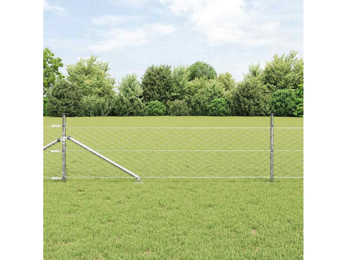Vidaxl Cerca Hexagonal Com Poste 10 X 0,5 M Aço Galvanizado Prateado