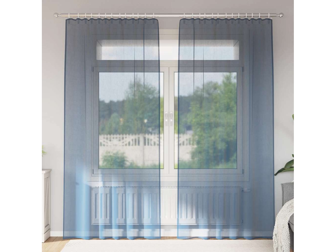 Vidaxl Cortinas De Voile Com Bolsos Para Varão 2 Pcs Azul Real