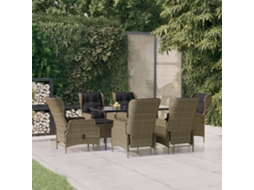 Conjunto De 7 Peças De Jantar Para Jardim Vime Pe Castanho Dkd Home Decor