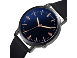 Relógio masculino com pulseira de couro PU, mostrador redondo grande, relógio de quartzo casual (azul escuro)