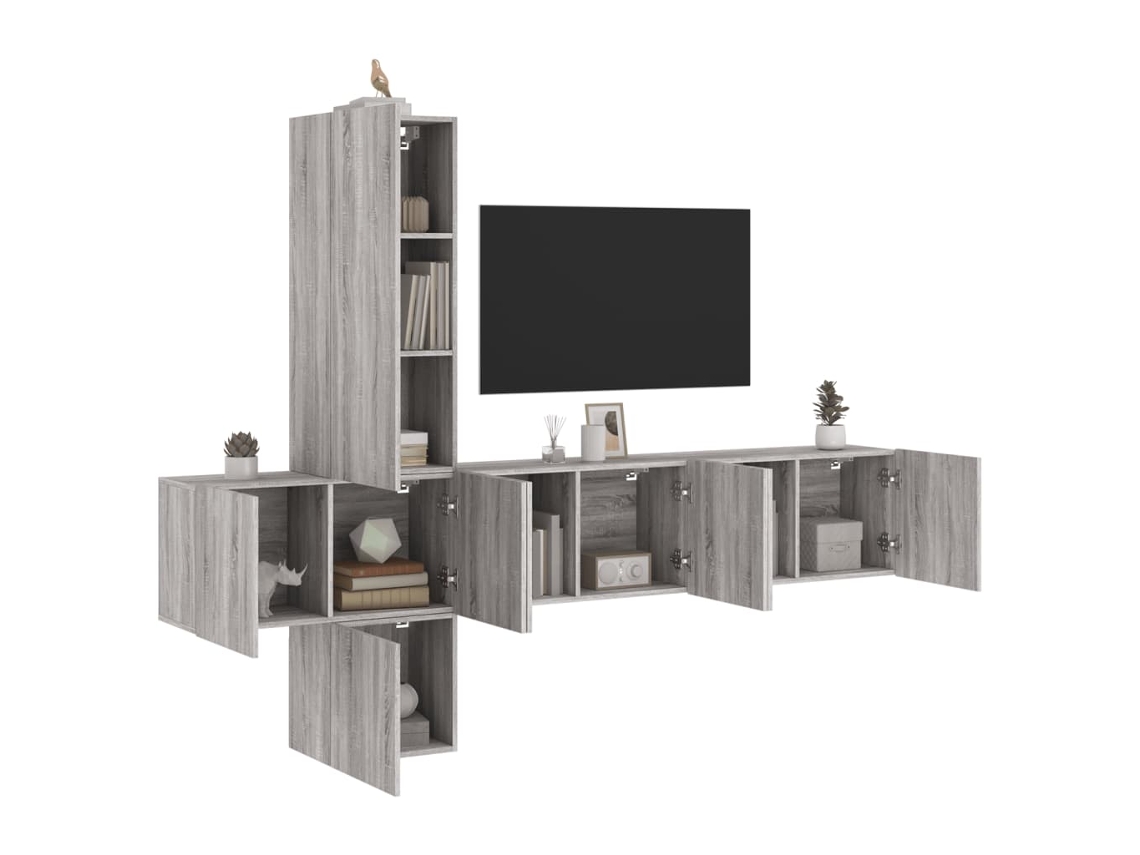Tv Wall Unit, Tv Wall Units Vidaxl Cinzeto Madeira Processada (n/a)
