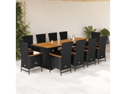 Vidaxl 11 Pcs Conjunto De Jantar P/ Jardim C/ Almofadões Vime Pe Preto