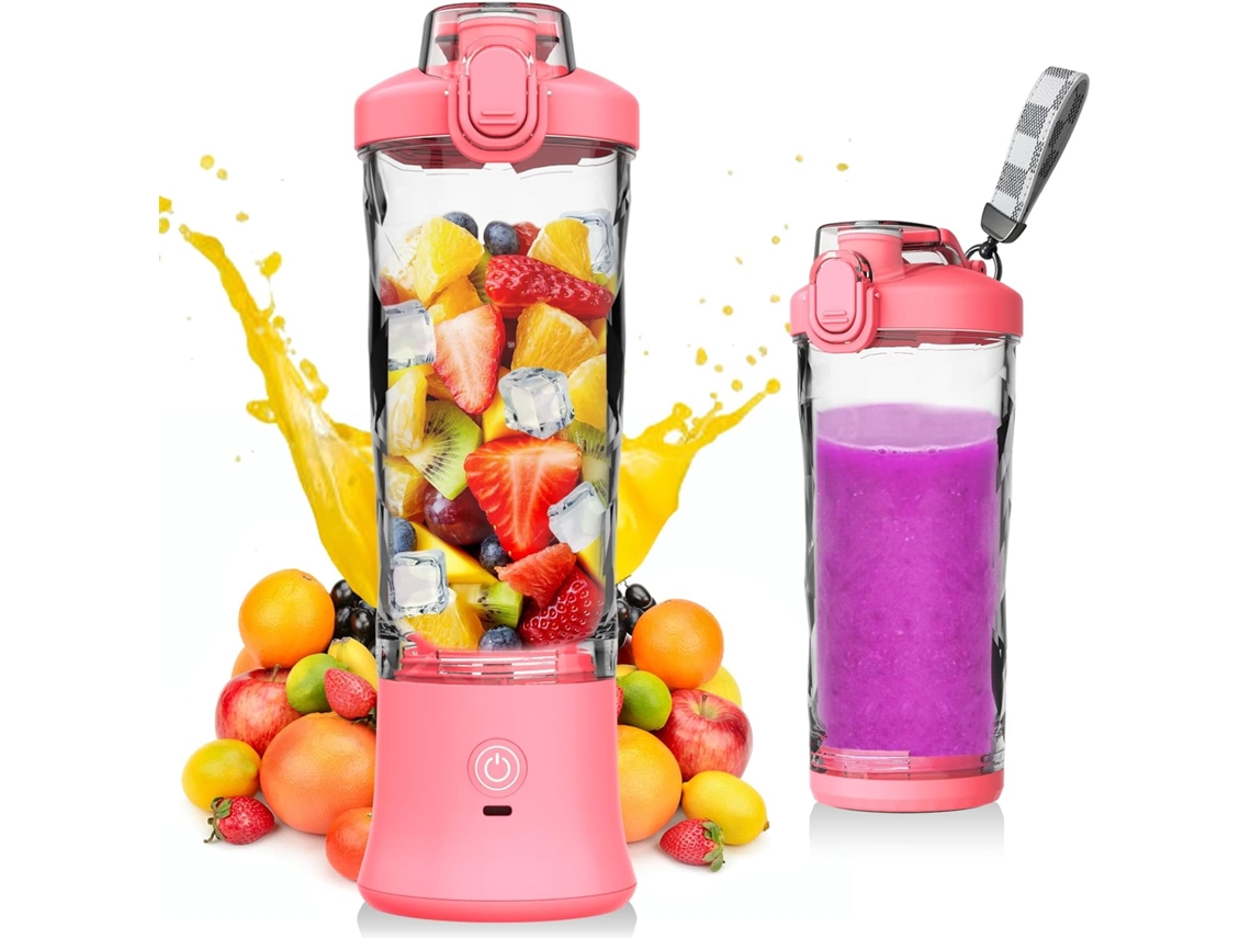 Liquidificador portátil Slowmoose para shakes e vitaminas, recarregável por USB, 600 ml, rosa