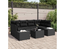 Vidaxl Conjunto De Sofá De Jardim Com Almofada 8 Pcs Preto Vime Pe