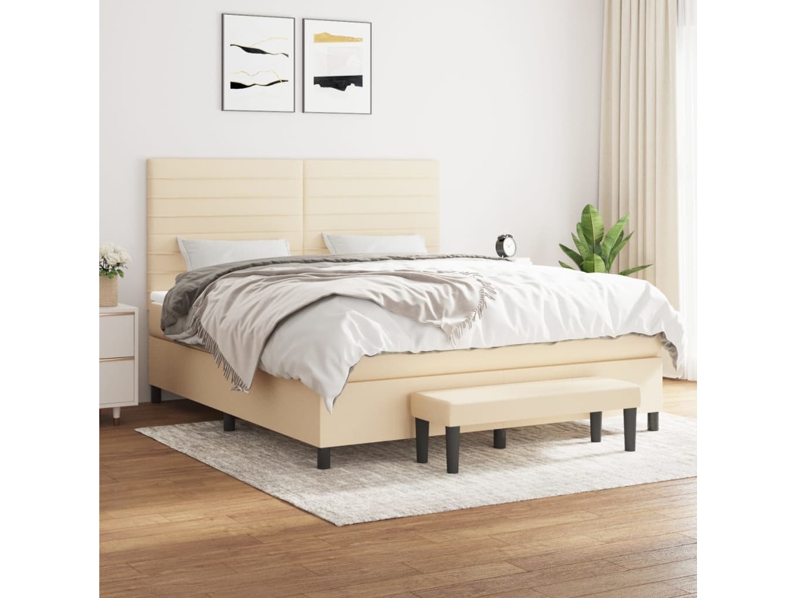 Vidaxl Cama Com Molas/colchão 160x200 Cm Tecido Cor Creme