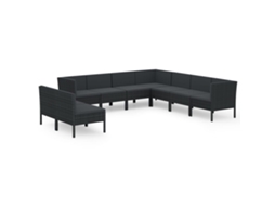 Maison Exclusive - 9 Pcs Conjunto Lounge De Jardim C/ Almofadões Vime Pe Preto