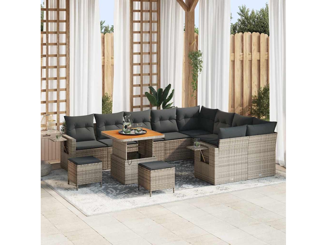 Vidaxl Conjunto De Sofá De Jardim 12 Unid. Cinzeto Vime Pe