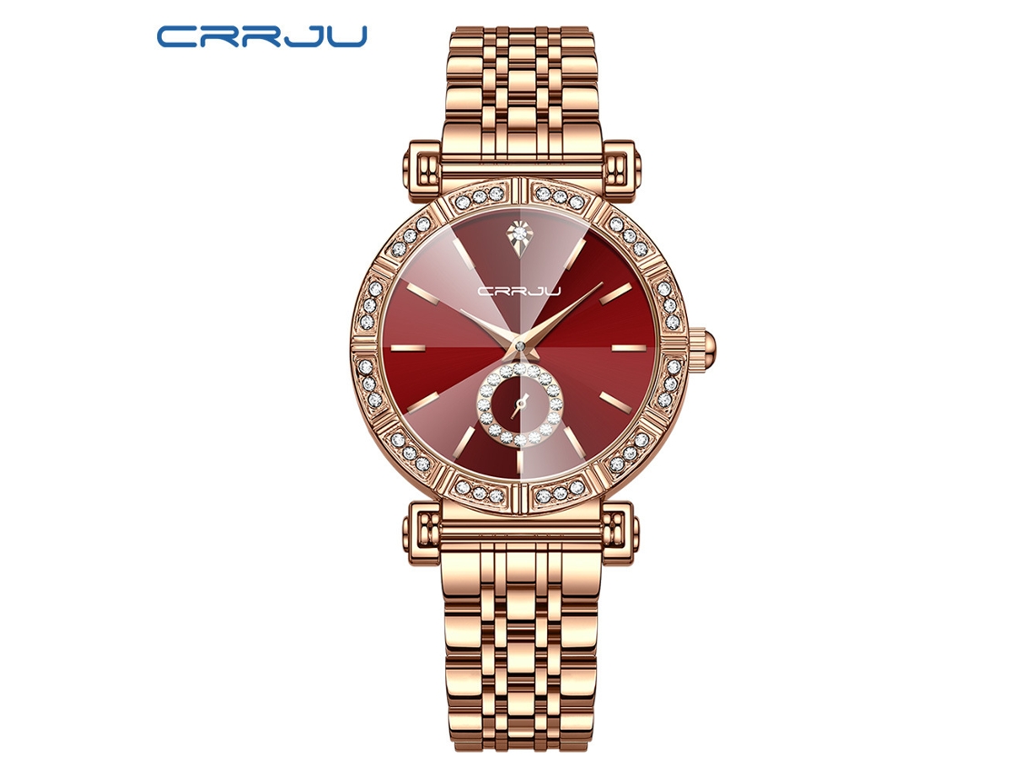 (vermelho) Relógio Feminino De Quartzo À Prova D'água Com Diamantes, Estilo Pulseira Moderna, Relógio Feminino