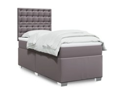Cama Com Molas/colchão 90x190 Cm Couro Artificial Cinzento