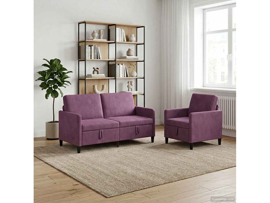 Vidaxl Conjunto De Sofá Com Armazenamento 2 Unid. Roxo Poliéster
