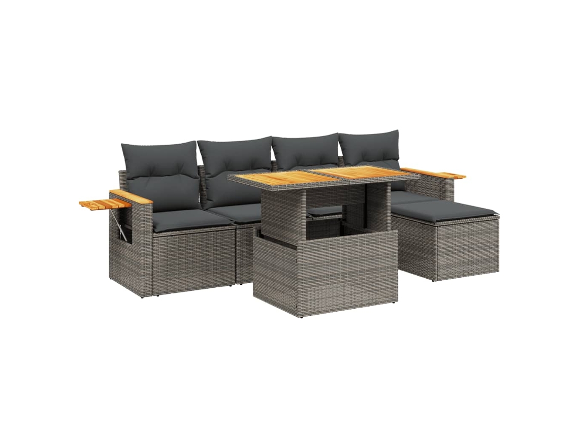 Conjunto de 6 Sofás de Jardim com Almofadões Vime Cinzento MAISON EXCLUSIVE (80x200 cm)