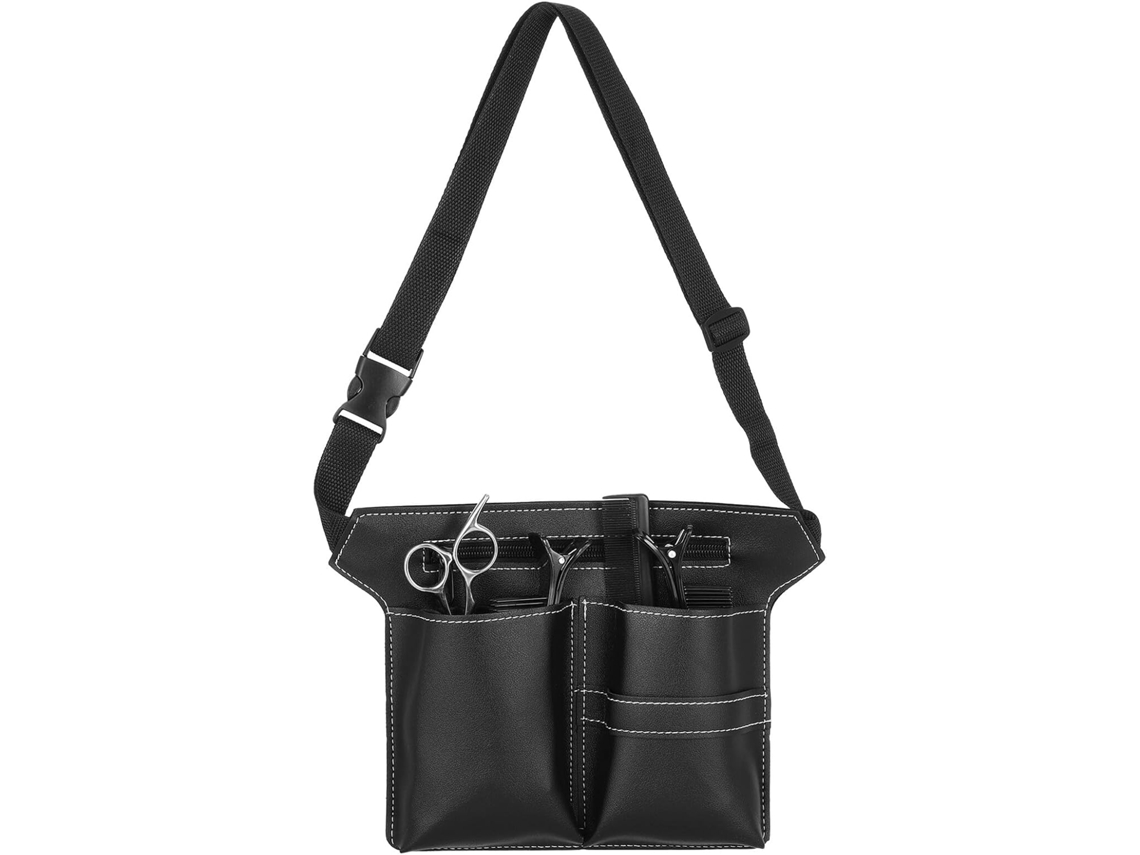 Bolsa Preta Couro de Grande Capacidade para Ferramentas de Cabelo com Cinto e Protetor.