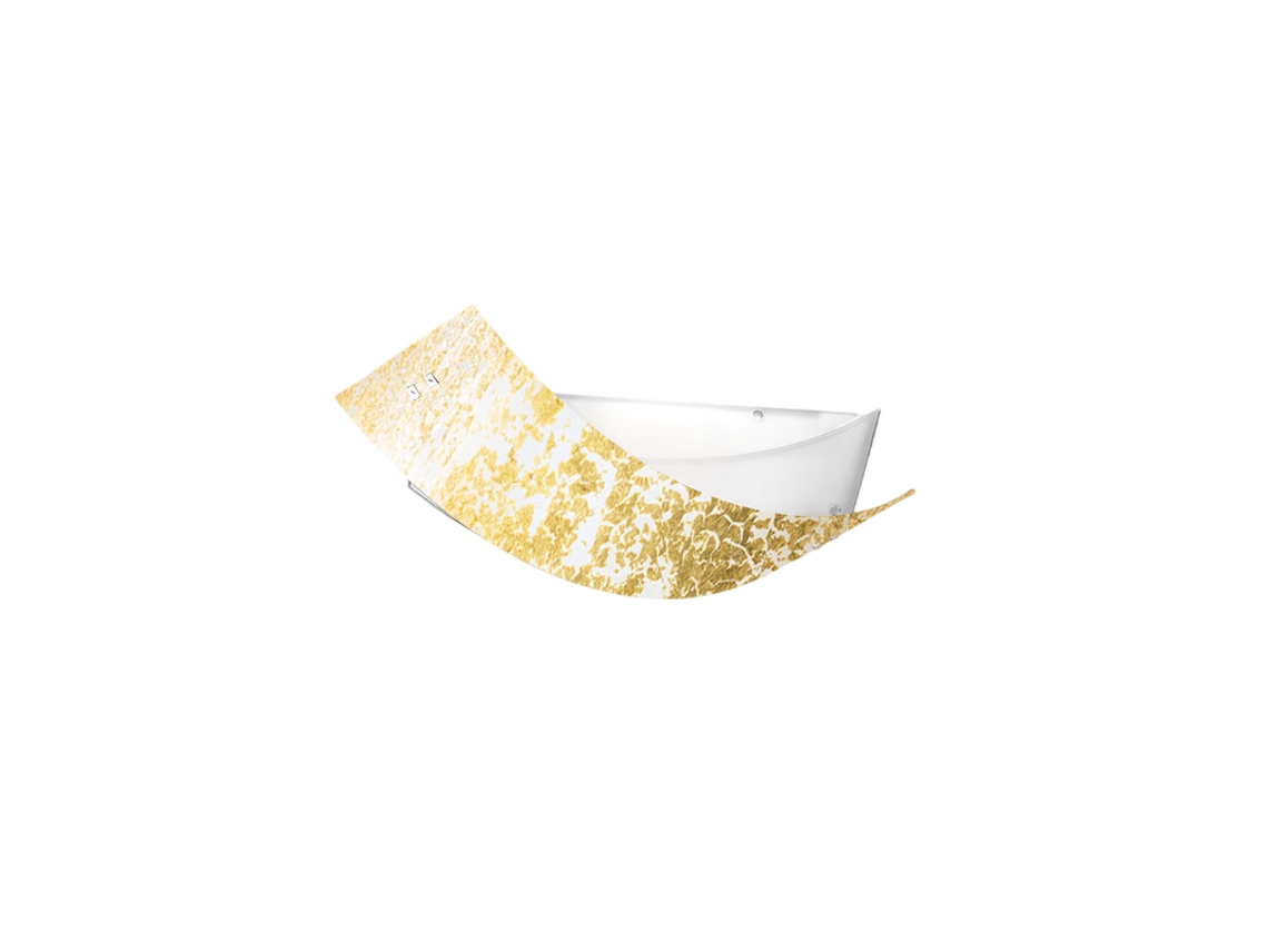 Camilla - Candeeiro De Teto Dourado 3xe14 Max 3x28w Ip20 - Aplique Moderno Com Difusor De Vidro Prateado E Moldura Branca 43x30cm