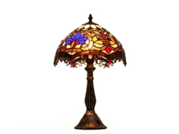 Candeeiro de Mesa Estilo Tiffany com Abajur em Vidro Floral Multicolorido, Base em Metal, E27, Ø30 Cm ALPINALUZ