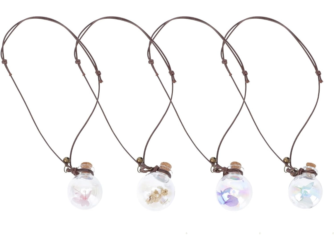 Conjunto De 4 Pingentes De Vidro Para Perfume Com Flores Secas.