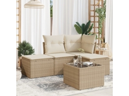 5 Pcs Conjunto De Sofás P/ Jardimconjuntos Relax Jardimconjunto De Jantar Com Almofadões Vime Pe Bege Cfw363691 Lovely Home