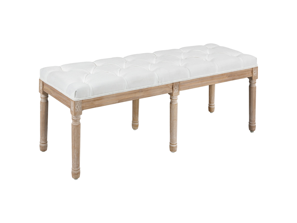 Loja Banco de Ponta da Cama com Tuf, Estilo Francês Vintage Estilo Linho com Estilo Vintage e Pernas de Tecido em Madeira Maciça Creme Envio Rápido