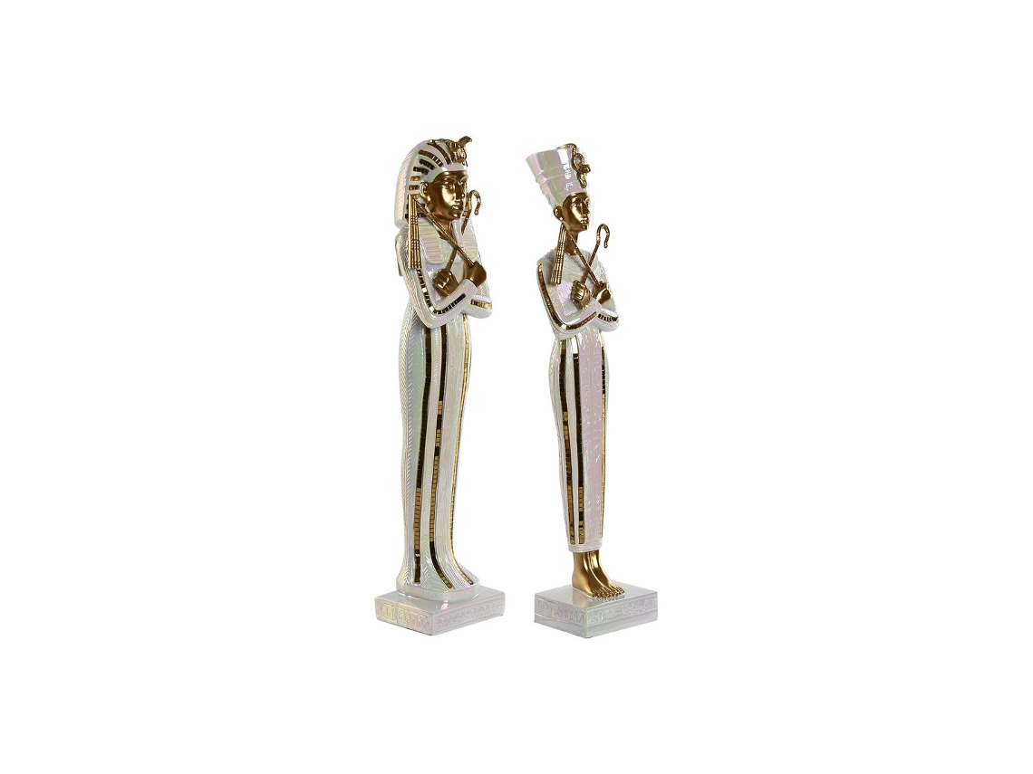 Figura Decorativa HOME ESPRIT Branco Dourado Resina Oriental Egípcio 10 x 9 x 52 cm (2 Unidades)