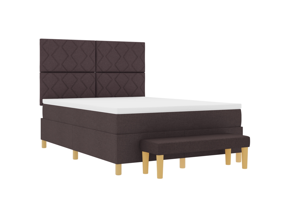 Cama Bospring Com Colchão & Baú Marrom Escuro Tecido Vidaxl Castanho Fabric (140x190 Cm)