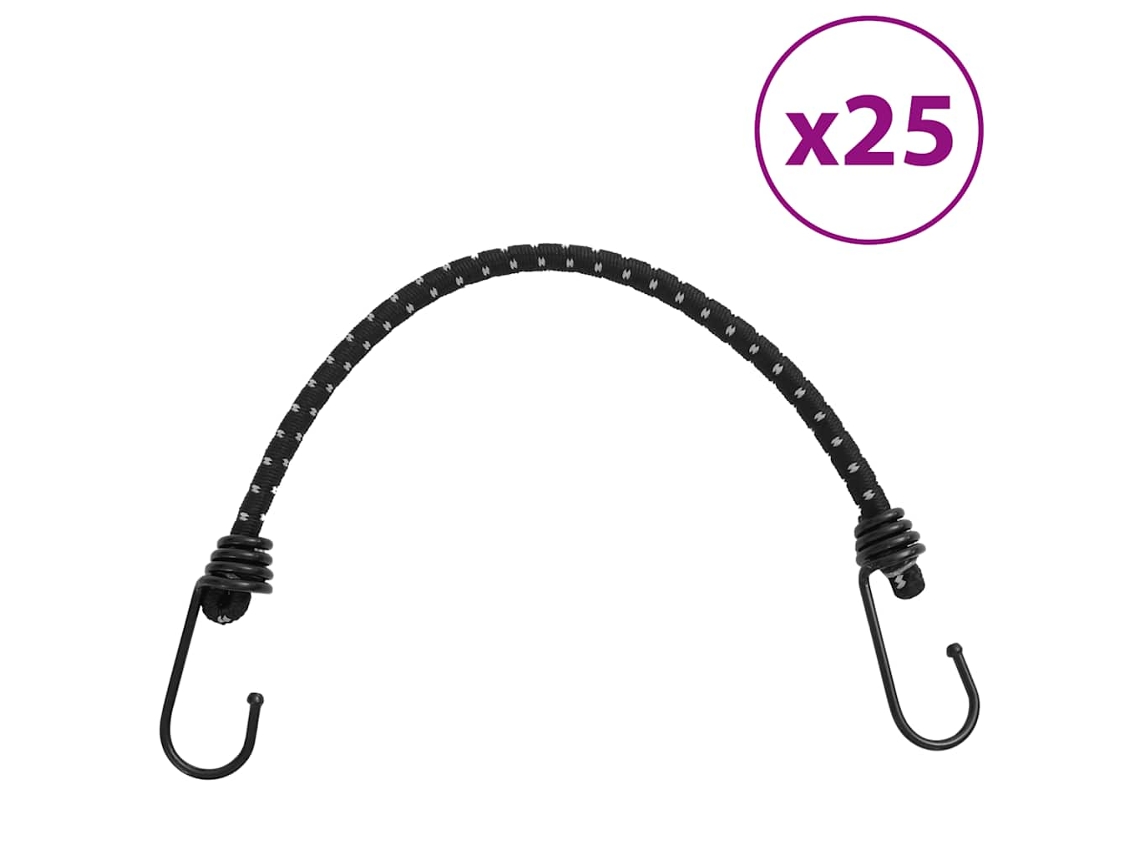 Vidaxl Cordas Elásticas C/ Faixas Refletoras E Ganchos 25 Pcs 46 Cm