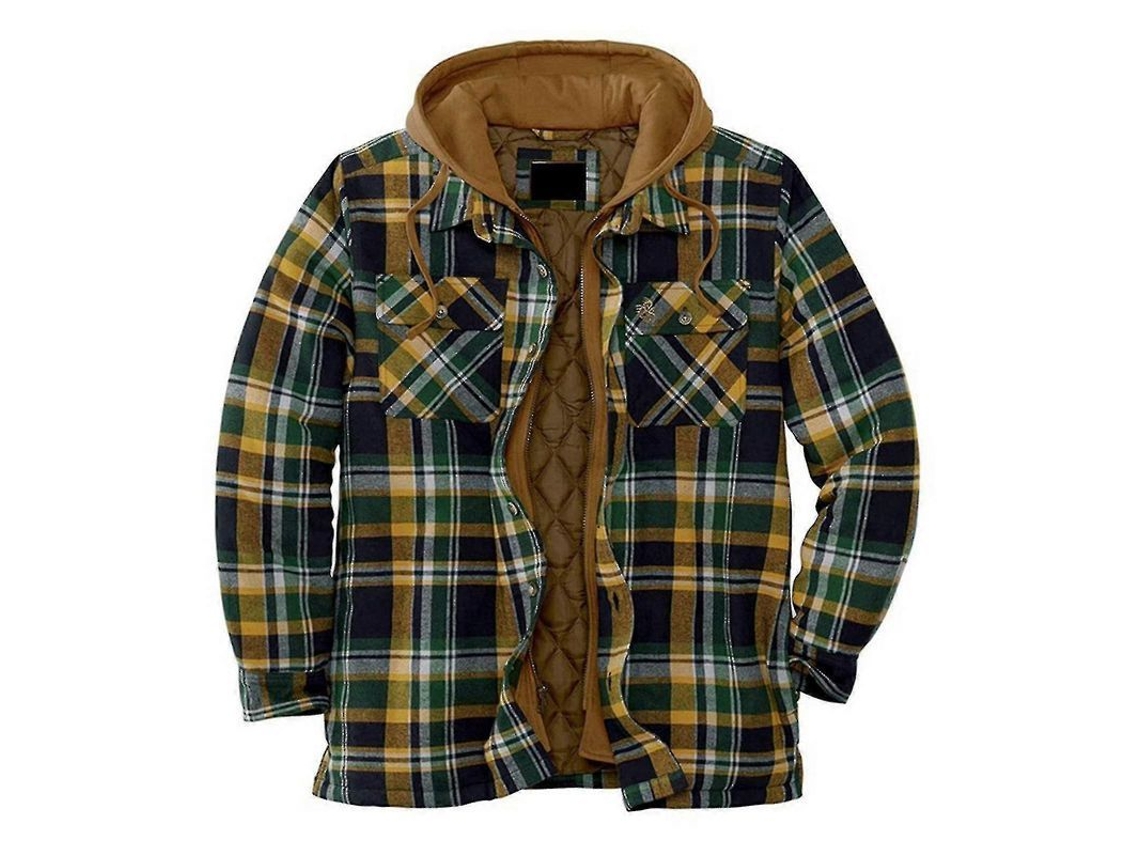 Camisa Flanela Com Forro Acolchoado De Inverno, Alça Relaxada, Material Pesado E Warmth-enhancing Verde