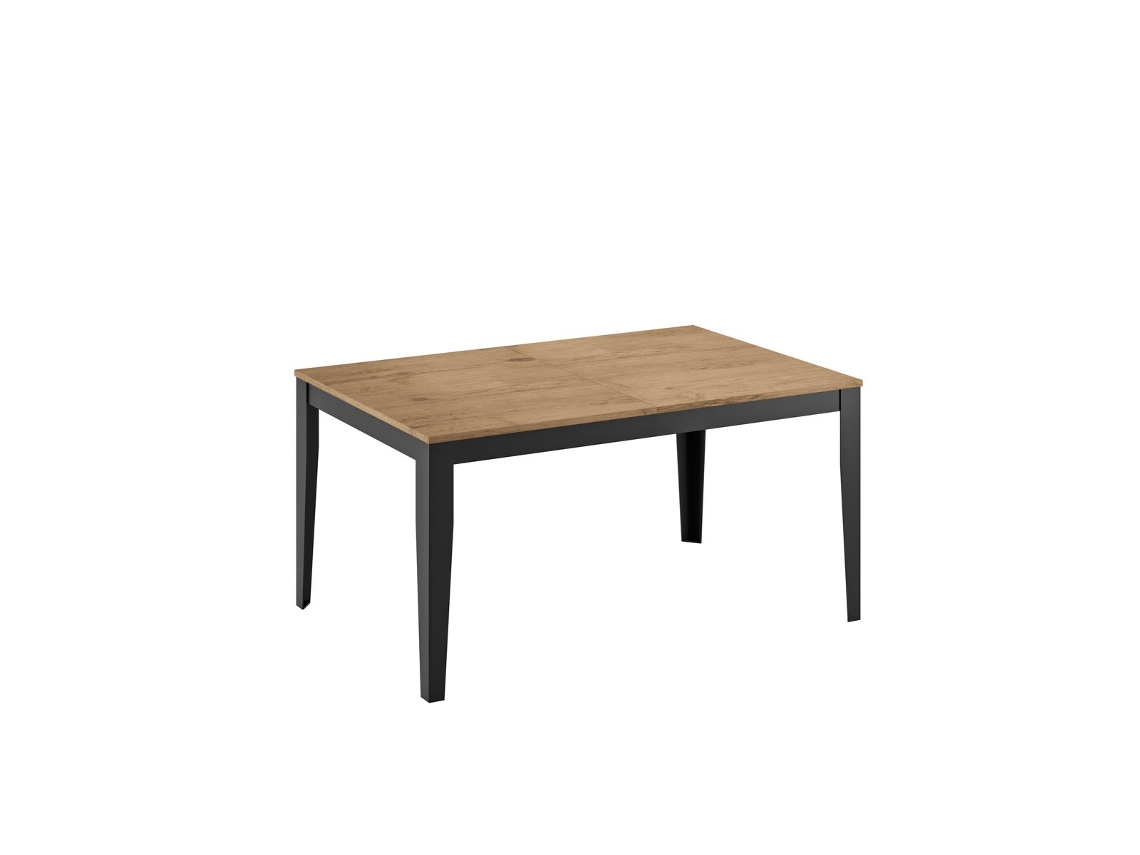 Mesa Extensível Grande, Tampo Em Melamina Cor Carvalho, Base Em Metal Preto, Dimensões 156/316x90x76 Cm - Mesa De Jantar Moderna