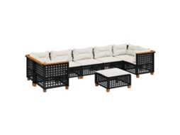 Maison Exclusive - 8 Pcs Conjunto Sofás De Jardim Com Almofadões Vime Pe Preto